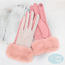 Faux Fur Cuff Mixed Color Smart Touch Gloves