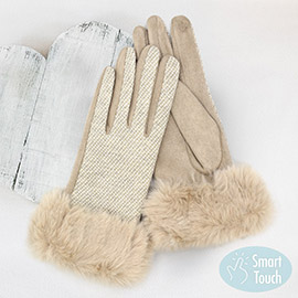 Faux Fur Cuff Mixed Color Smart Touch Gloves