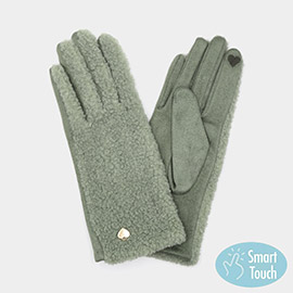 Heart Detailed Fleece Smart Touch Gloves