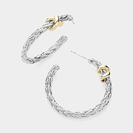 14K Gold Plated Two Tone Crisscross Pointed Hoop Earrings