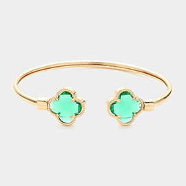 Glass Stone Quatrefoil Tip Cuff Bracelet