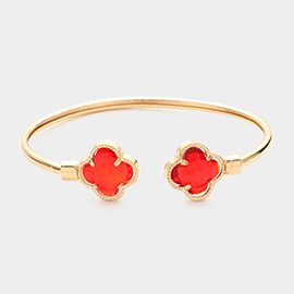 Glass Stone Quatrefoil Tip Cuff Bracelet