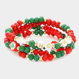 4PCS - HOHOHO Message Pointed Christmas Beaded Stretch Multi Layered Bracelets