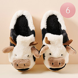 6Pairs - Cow Basic Fuzzy Slippers