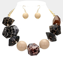 Chunky Acetate Leopard Abstract Pebble Beaded Statement Necklace