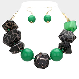 Chunky Acetate Leopard Abstract Pebble Beaded Statement Necklace