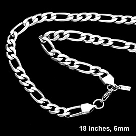 18 INCH, 6mm Stainless Steel Figaro Chain Necklace