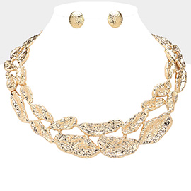 Textured Metal Pebble Link Layered Statement Necklace