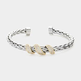 CZ Stone Paved Spiral Pointed Cuff Bracelet