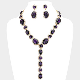 Glass Crystal Rhinestone Y Evening Necklace