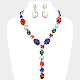 Glass Crystal Rhinestone Y Evening Necklace