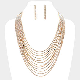 Rhinestone Paved Layered Strand Necklace