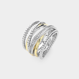 CZ Stone Paved Two Tone Split Stack Ring