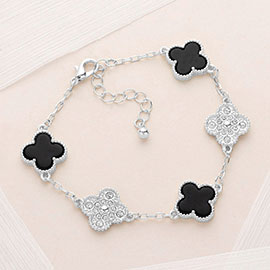 Stone Paved Natural Stone Quatrefoil Link Bracelet