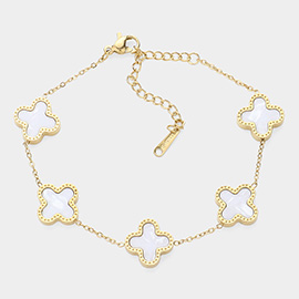 Mother Of Pearl Stainless Steel Quatrefoil Station Bracelet