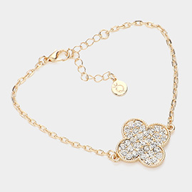 Stone Paved Quatrefoil Pointed Bracelet