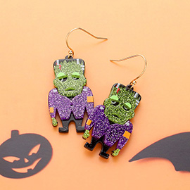 Glittered Resin Frankenstein Dangle Earrings