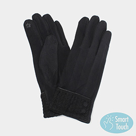 Knit Texture Button Deco Smart Touch Gloves