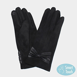 Ribbon Deco Pointed Suede Feel Smart Touch Gloves