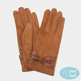 Ribbon Deco Pointed Suede Feel Smart Touch Gloves