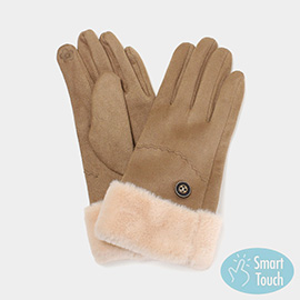 Fur Cuff Button Deco Smart Touch Gloves