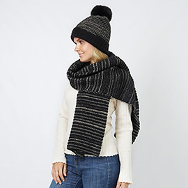 Lurex Stripe Knit Hat Scarf Set