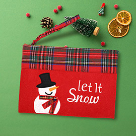 Let it Snow Letter Snowman Christmas Pouch Bag