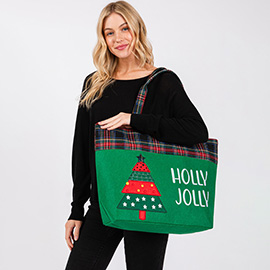 Holly Jolly Letter Christmas Tree Tote Bag