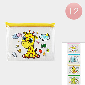 12PCS - Cute Animal Printed Transparent Pouch Bag