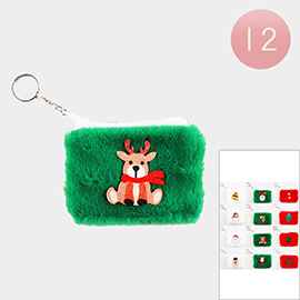 12PCS - Christmas Themed Plush Doll Pointed Faux Fur Coin Purses