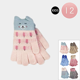 12Pairs - Kids Animal Pointed Knit Winter Gloves