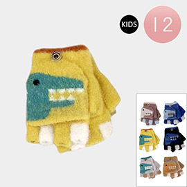 12Pairs - Kids Dino Knit Winter Gloves