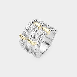 Two Tone CZ Stone Paved Wavy Ring