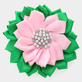 Pearl Pointed Flower Ribbon Brooch / Hair Clip