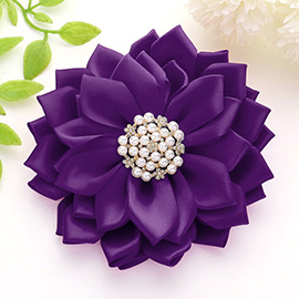 Pearl Pointed Flower Ribbon Brooch / Hair Clip