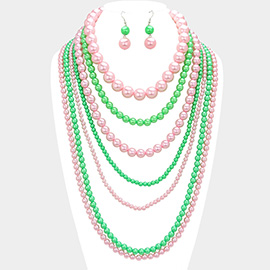 Multi Layered Pearl Strand Statement Necklace