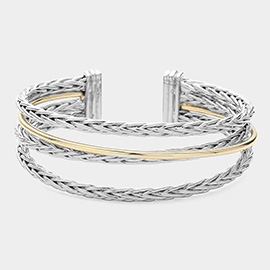 Two Tone Braided Metal Cuff Bracelet