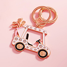 Stone Pointed Enamel Golf Cart Keychain