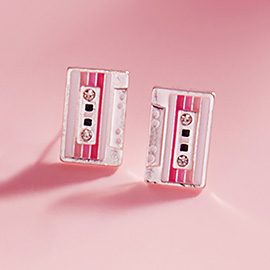 Stone Pointed Enamel Cassette Tape Stud Earrings