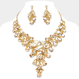 Teardrop Glass Stone Cluster Embellished Evening Bib Necklace