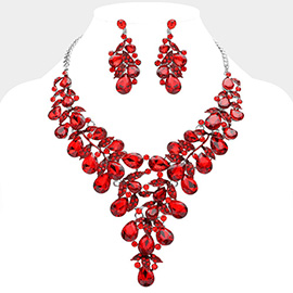 Teardrop Glass Stone Cluster Embellished Evening Bib Necklace