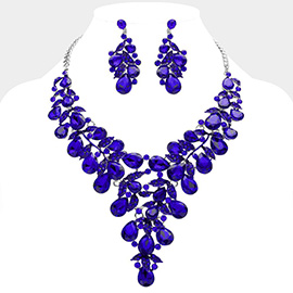 Teardrop Glass Stone Cluster Embellished Evening Bib Necklace