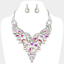 Teardrop Stone Cluster Evening Bib Necklace