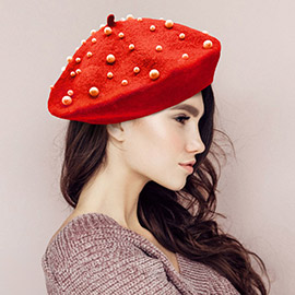 Pearl Embellished Tam Beret Hat