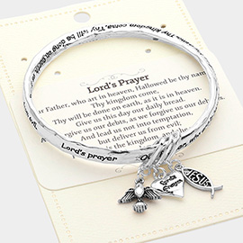 Lords Prayer Message Angel Wing Heart Jesus Charm Bangle Bracelet