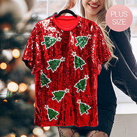 Plus Size Christmas Tree Sequin Jersey Top