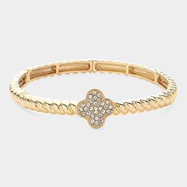 Stone Paved Quatrefoil Pointed Stretch Bracelet