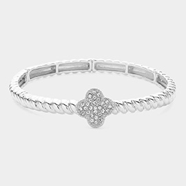 Stone Paved Quatrefoil Pointed Stretch Bracelet