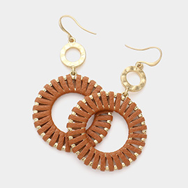 Faux Leather Wrapped Disc Dangle Earrings