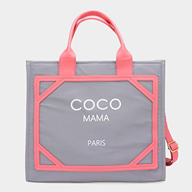 COCO MAMA Message Pointed Fabric Tote Bag / Crossbody Bag